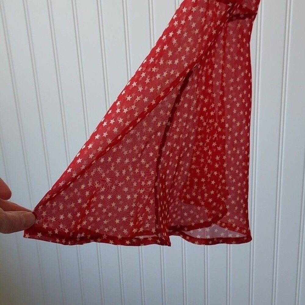 Urban Outfitters M Red White Stars Tie Waist Bell Sleeve Blouse Crop America NWT - Picture 3 of 16